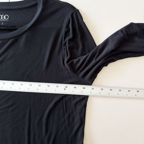 LOGO Lori Goldstein Asymmetric Stretch Jersey Long Sleeve Top Size L Black‎ Gold - Picture 9 of 10